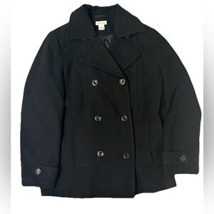 Kim Rogers Classic Double Breasted Black Wool Blend Peacoat Women's Size 14